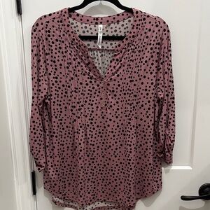 NY Collection Mauve Pink Polka Dot Henley Blouse